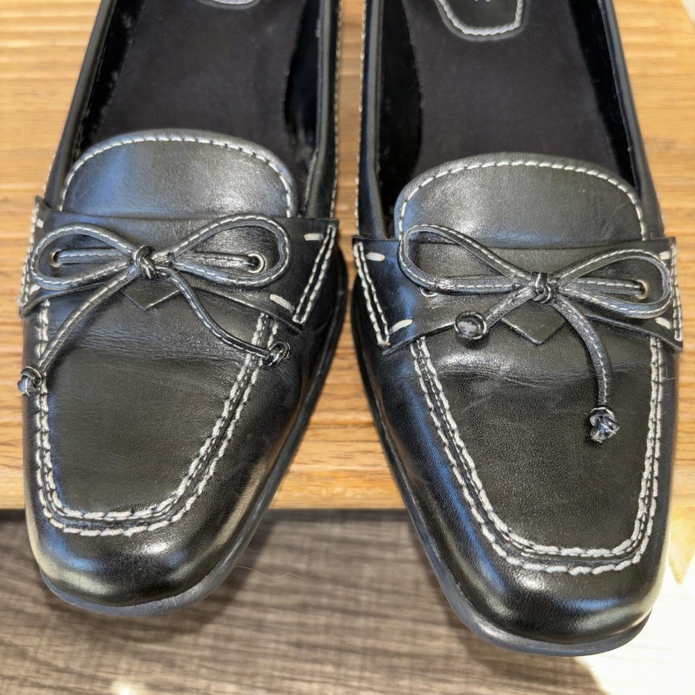 Naturalizer Dk Blue Shoes Women's 8M Black Leather Bow Tie Top Comfort Slip-On